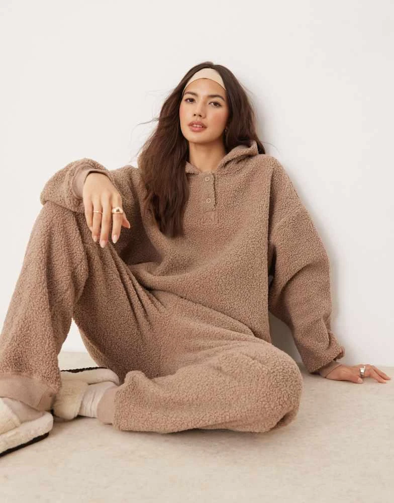 ASOS ASOS DESIGN lounge borg oversized hoodie & jogger set in taupe 1