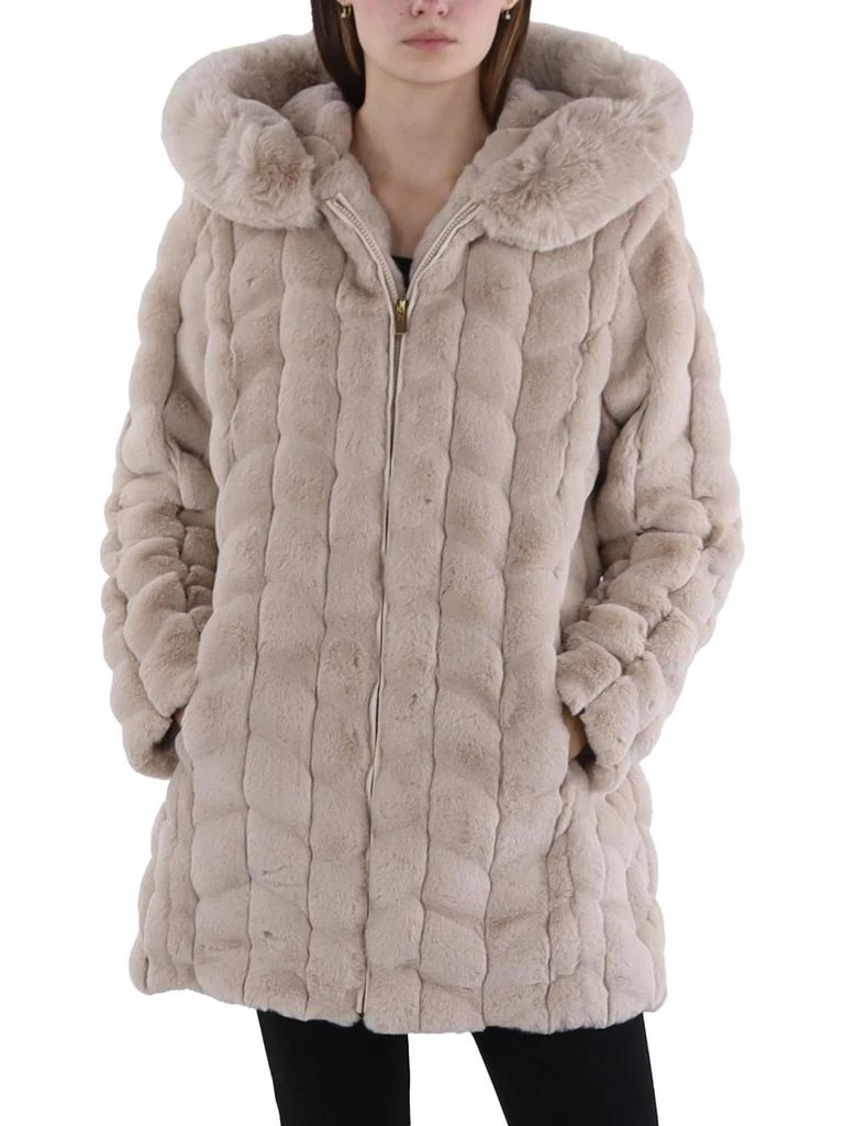 Via Spiga Womens Faux Fur Hooded Faux Fur Coat 1