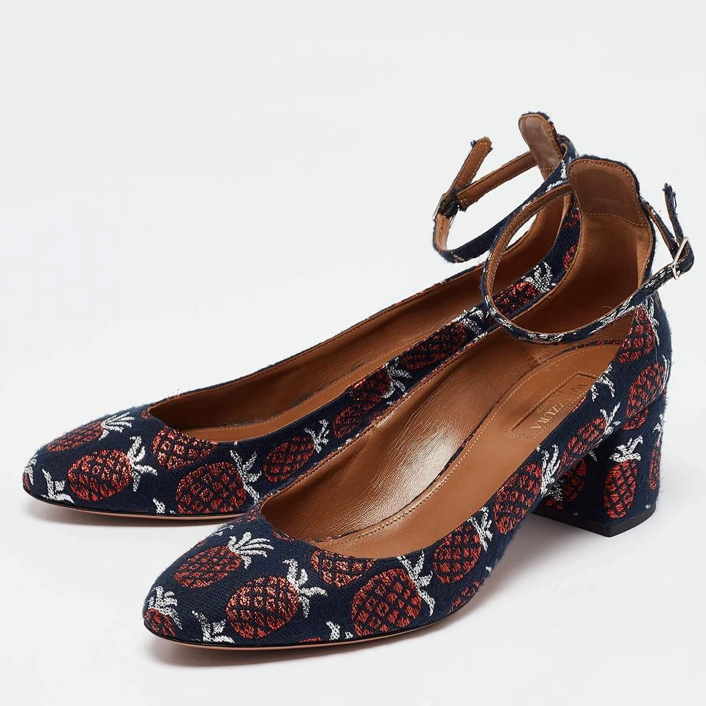 Aquazzura Aquazzura Multicolor Brocade Fabric Block Heel Ankle Strap Pumps Size 39 2