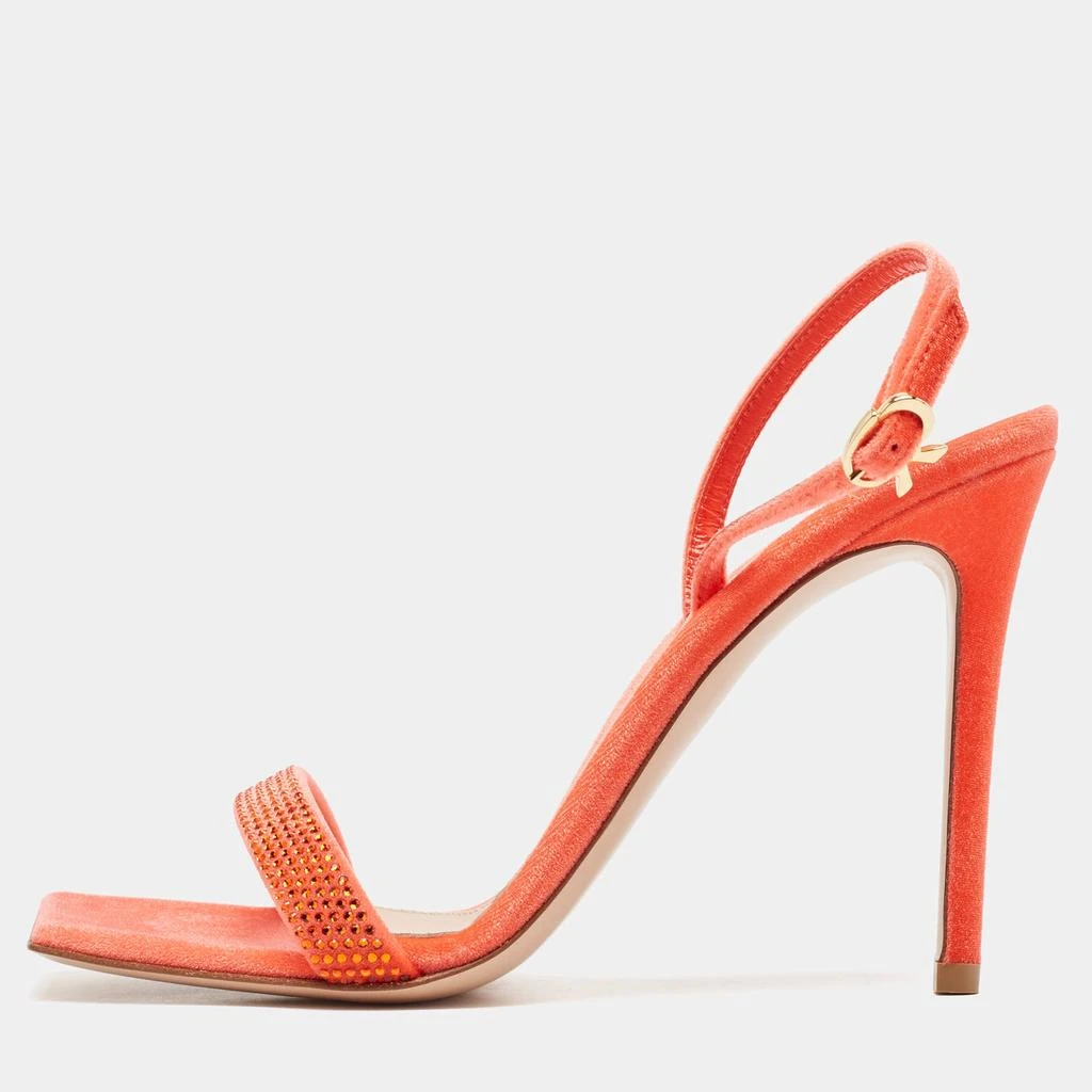Gianvito Rossi Gianvito Rossi Poppy Red Velvet Embellished Britney Sandals Size 38.5 1