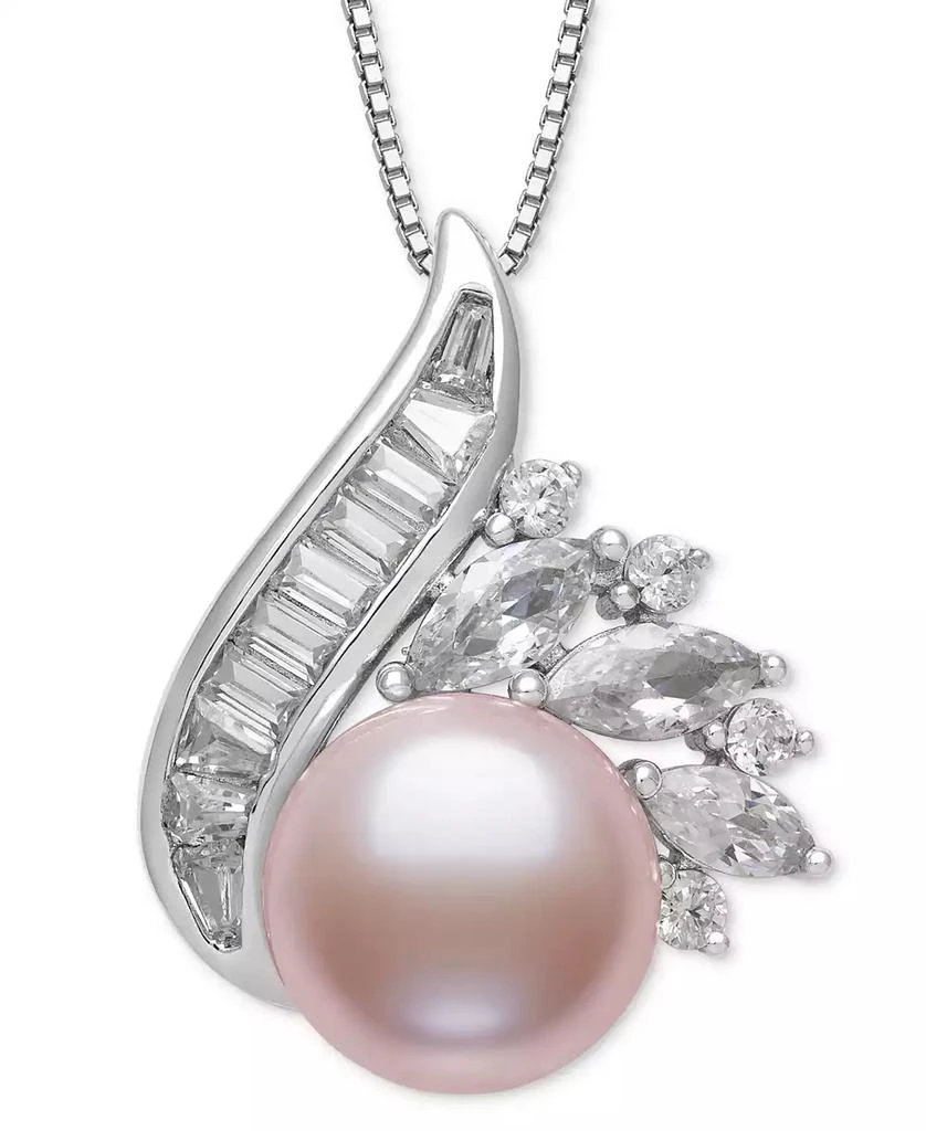 Belle de Mer Blush Cultured Freshwater Pearl (9-10mm) & Lab Created White Sapphire (1-1/2 ct. t.w.) Pendant 18" Necklace in Sterling Silver 1