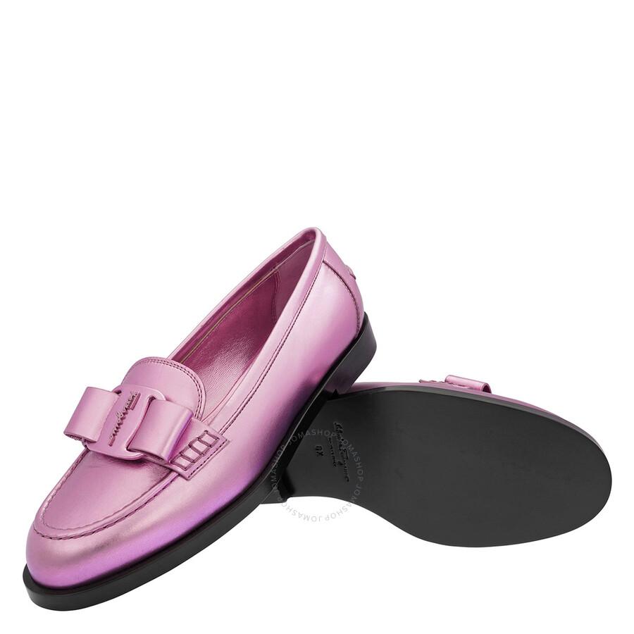 Salvatore Ferragamo Ladies Flamingo Leather Viva Loafers – On Sale