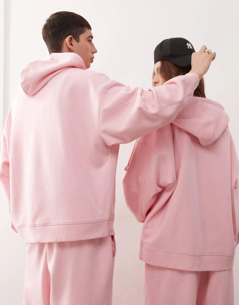 COLLUSION COLLUSION Unisex zip through hoodie co-ord with co-ordinate print in pink 4