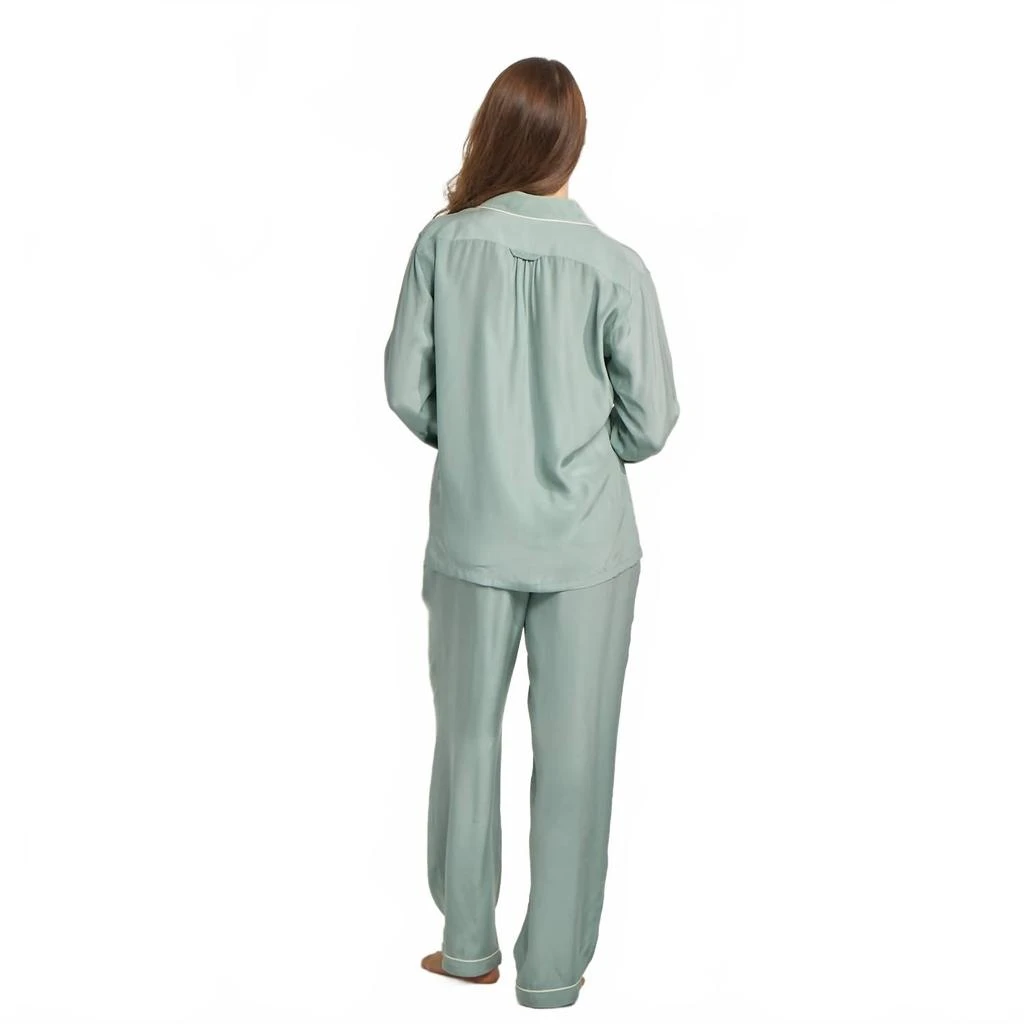 The Sleep Code Women
s Washable Silk Long Pj Set In Sage 2
