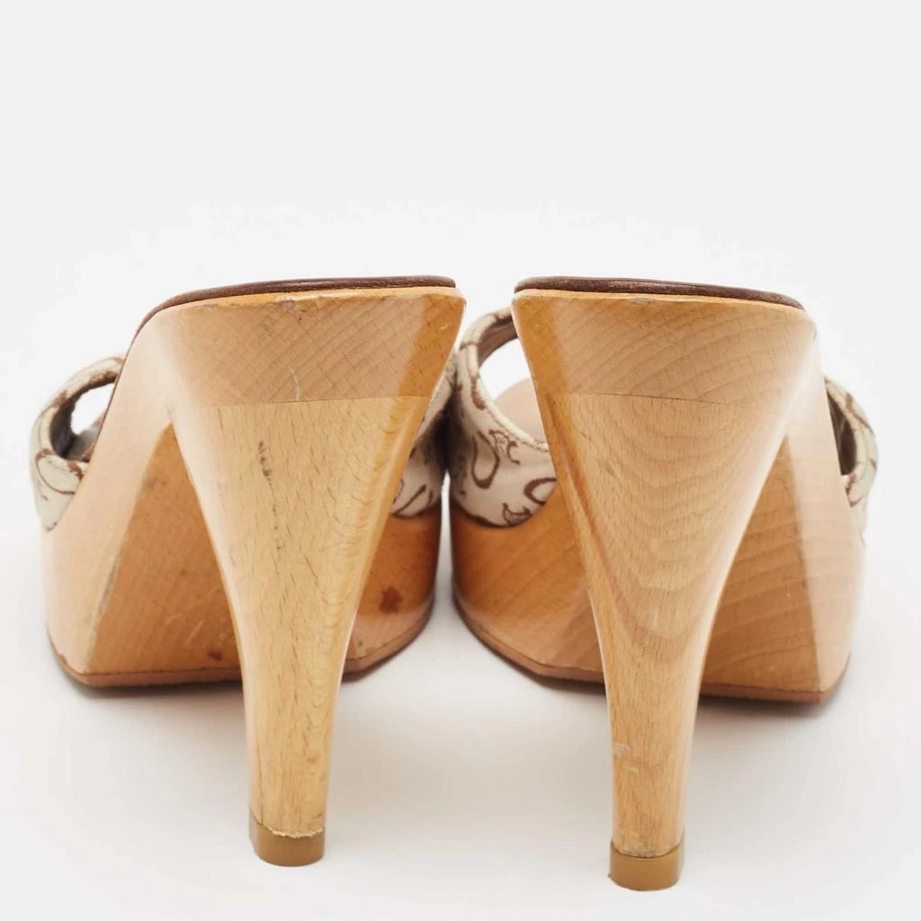 Celine Celine Beige/Brown Logo Print Canvas Platform Slide Sandals Size 37 5