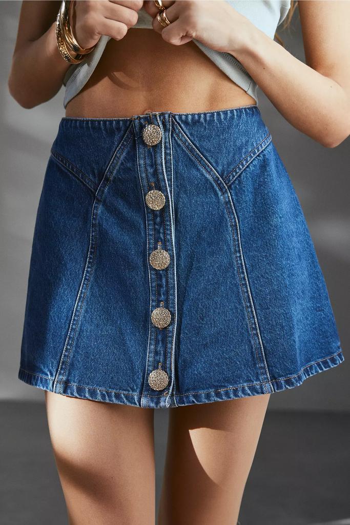 Kimchi Blue Mackenzie Embellished Button Denim Mini Skirt – On