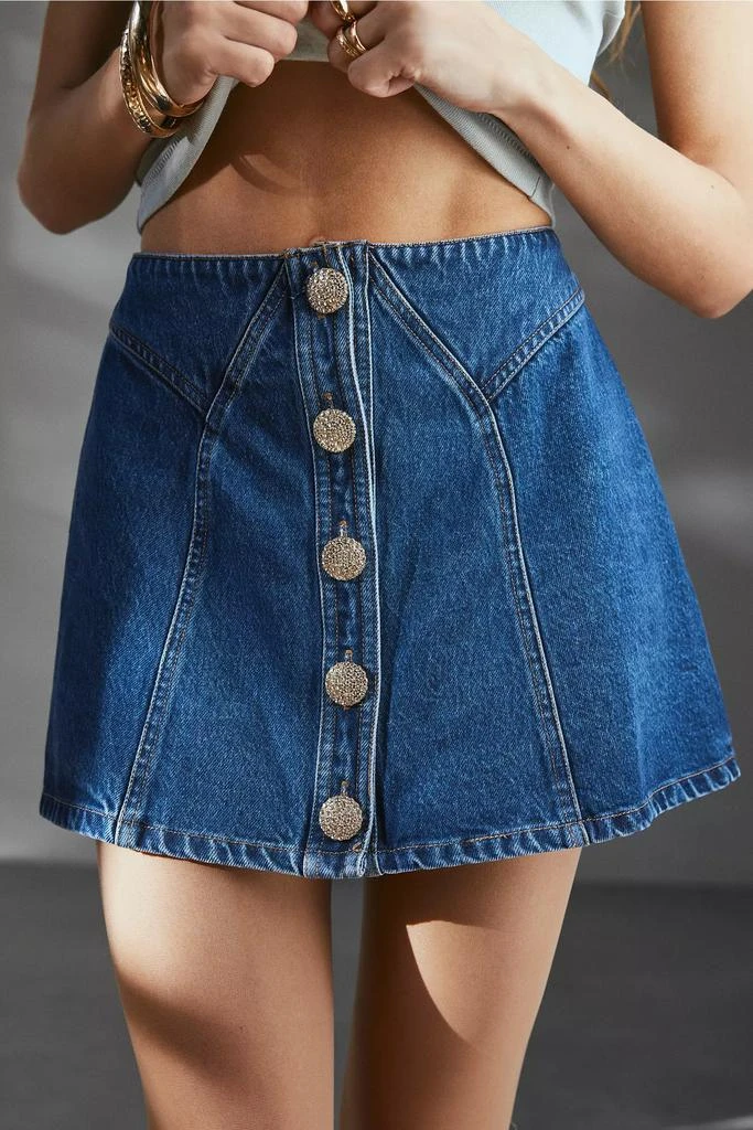 Kimchi Blue Mackenzie Embellished Button Denim Mini Skirt – On