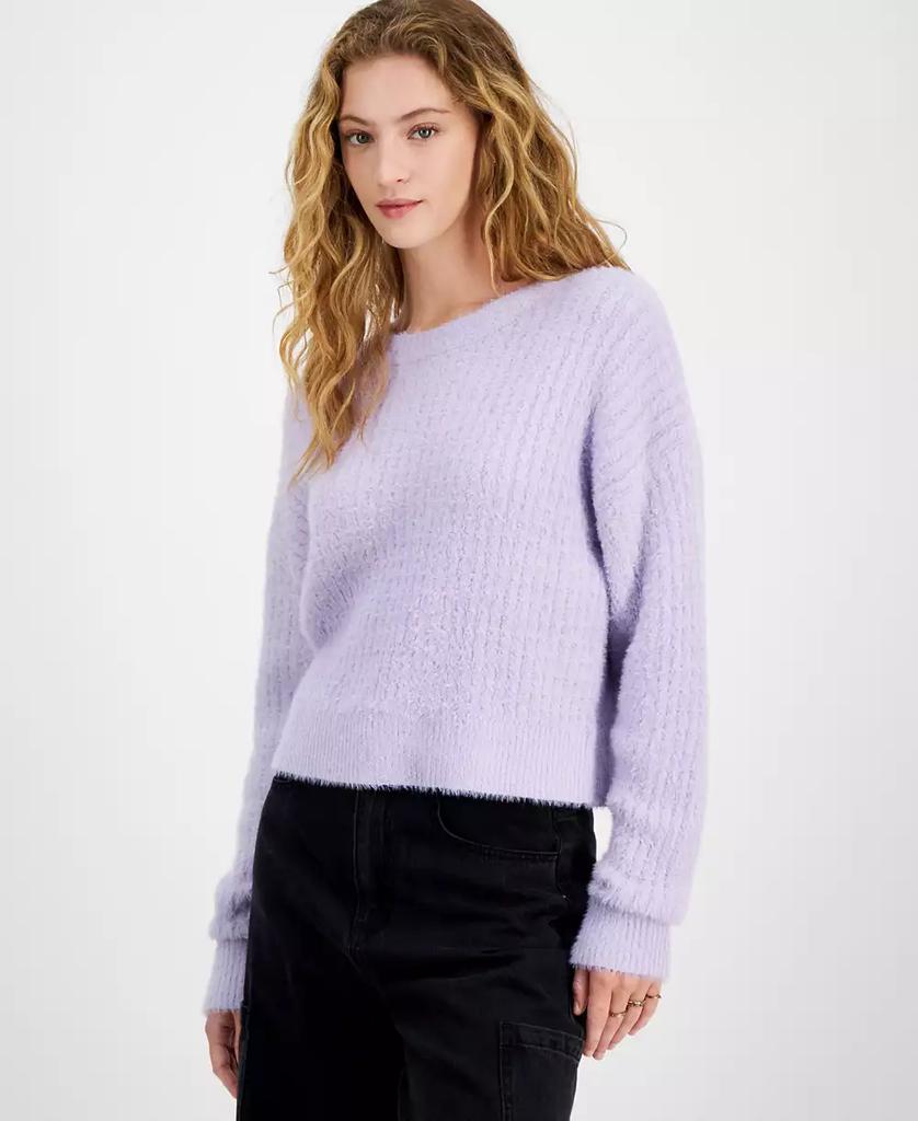 Hippie Rose Juniors' Ribbed Eyelash Drop-Shoulder Sweater