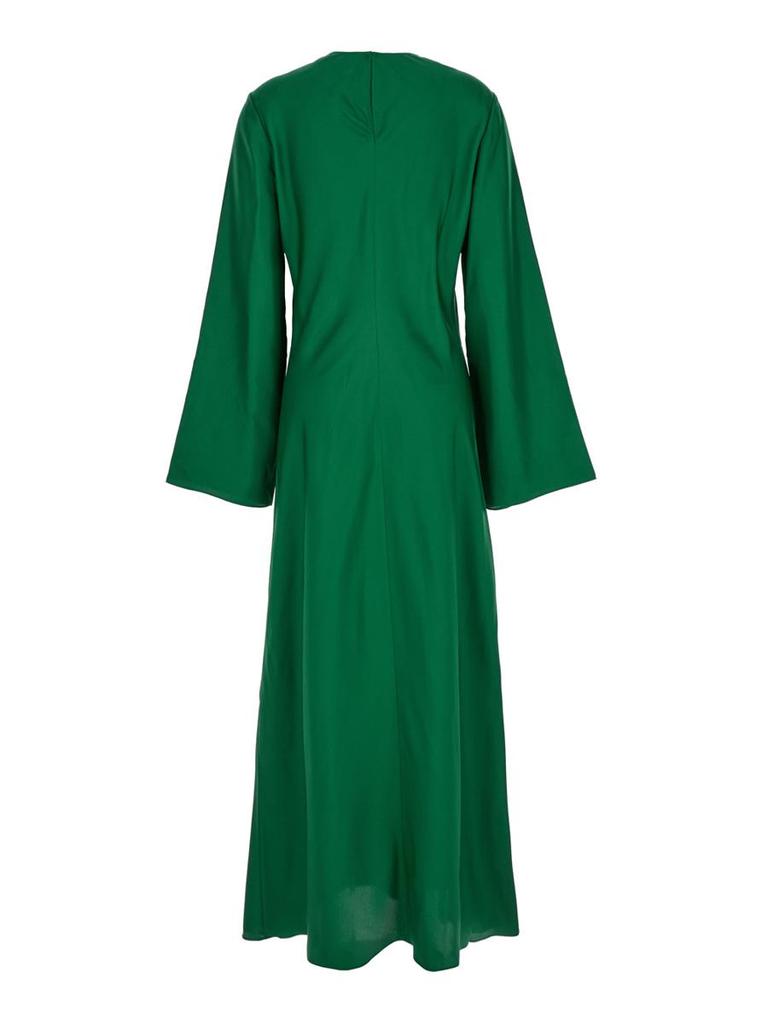 Rohe Green Long Crewneck Dress In Silk Woman