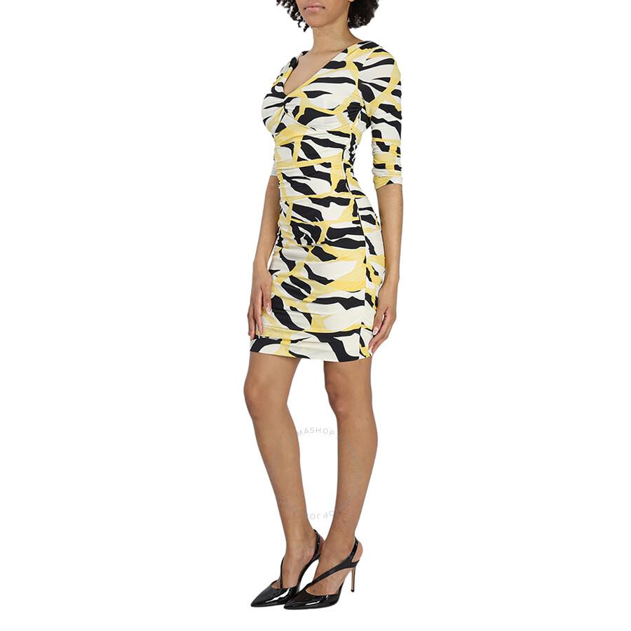 Roberto Cavalli Ladies Gathered Printed V-neck Mini Dress