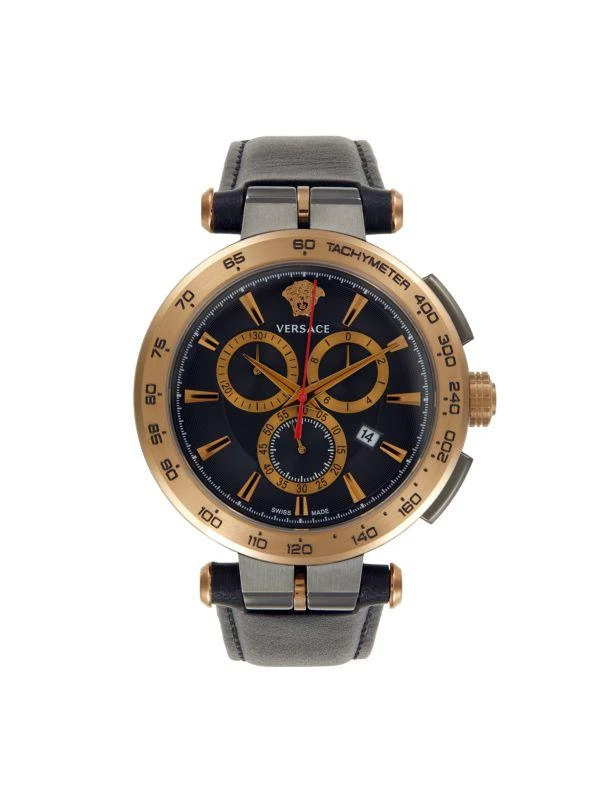 Versace Aion Chrono 45MM Stainless Steel Case & Leather Strap Chronograph Watch 1