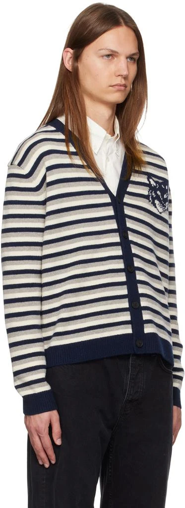 Maison Kitsune Navy Fox Head Intarsia Striped Cardigan 2