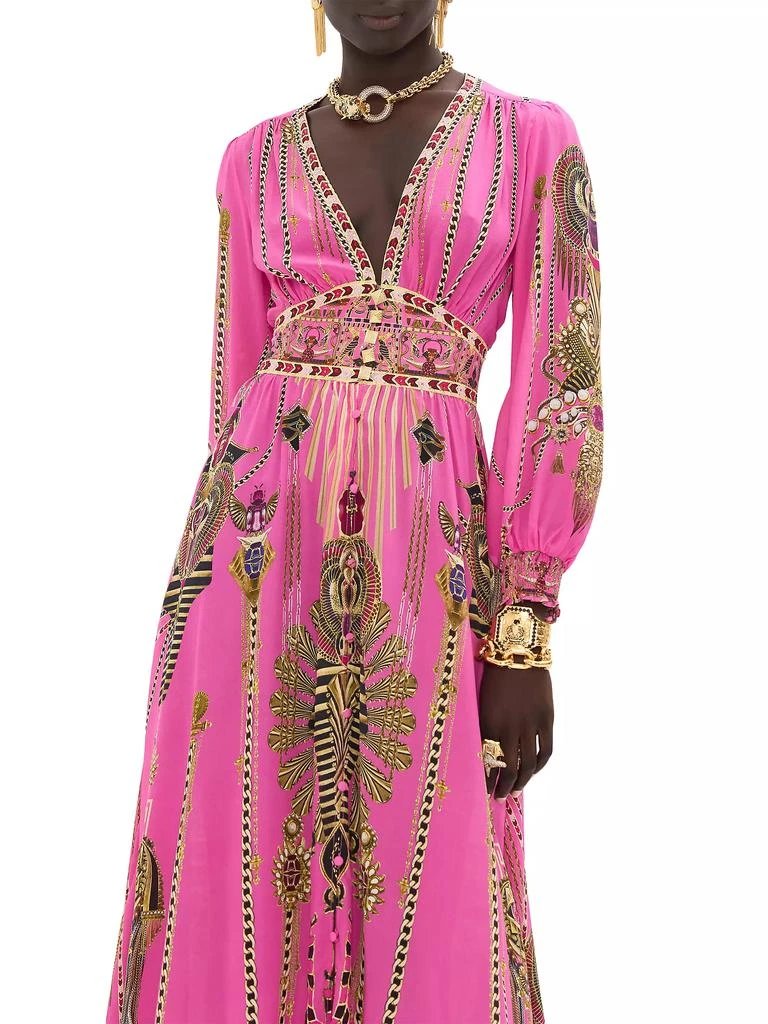 Camilla Egyptian-Print Silk V-Neck Maxi Dress 6