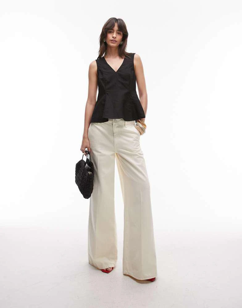 Mango Mango linen mix v-neck peplum top in black 2