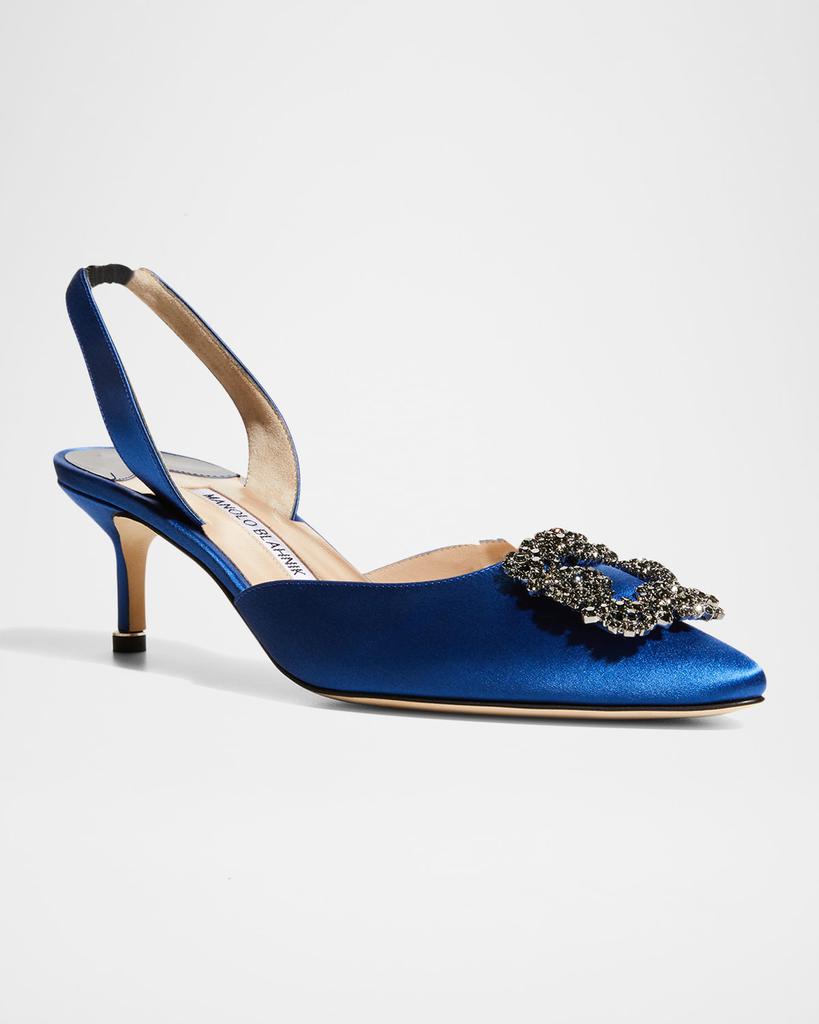 Manolo Blahnik Hangisi Crystal Buckle Slingback Pumps