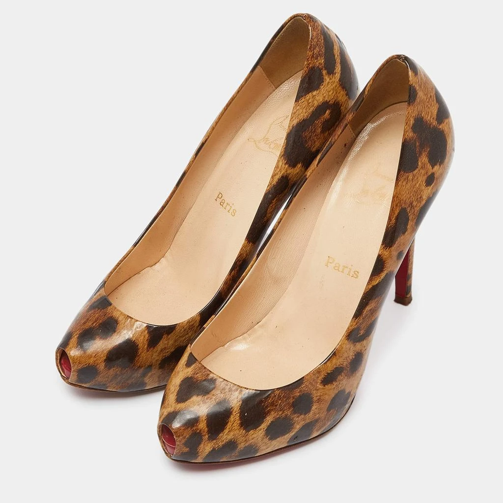Christian Louboutin Christian Louboutin Brown/Beige Leopard Print Leather Ron Ron Peep Toe Platform Pumps Size 37.5 2