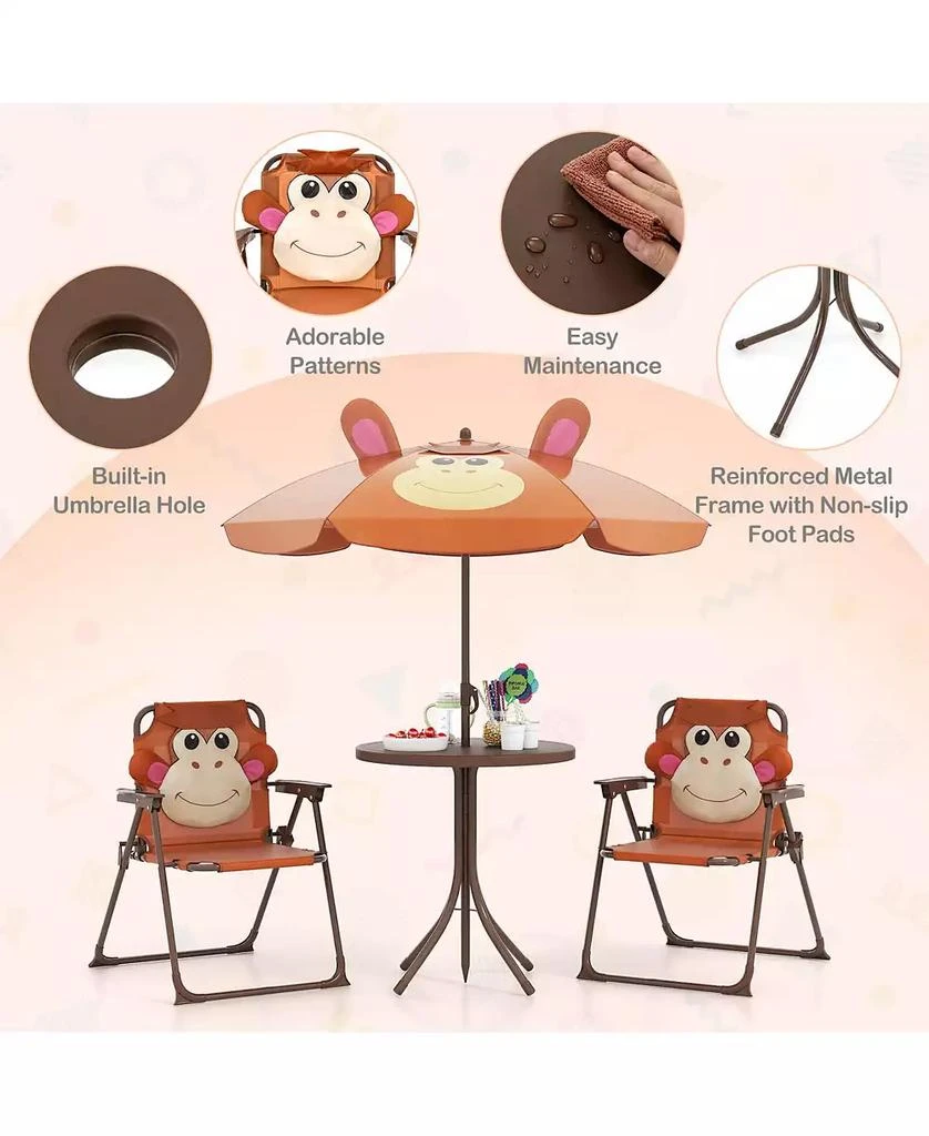 Costway Kids Picnic Table & Chair Set with 2 Folding Chairs & Height Adjustable Umbrella 3