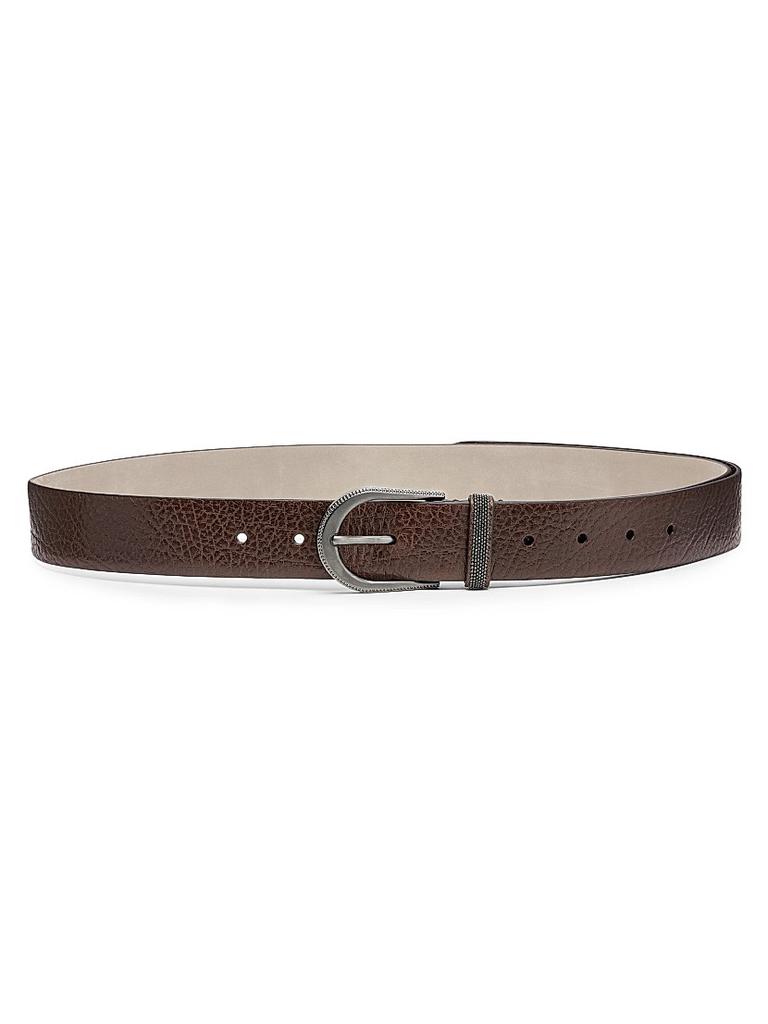 Brunello Cucinelli Glossy Hammered Calfskin Belt with Monili