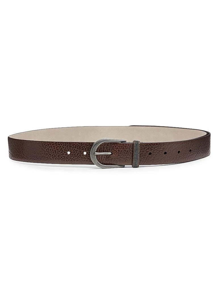 Brunello Cucinelli Glossy Hammered Calfskin Belt with Monili 1
