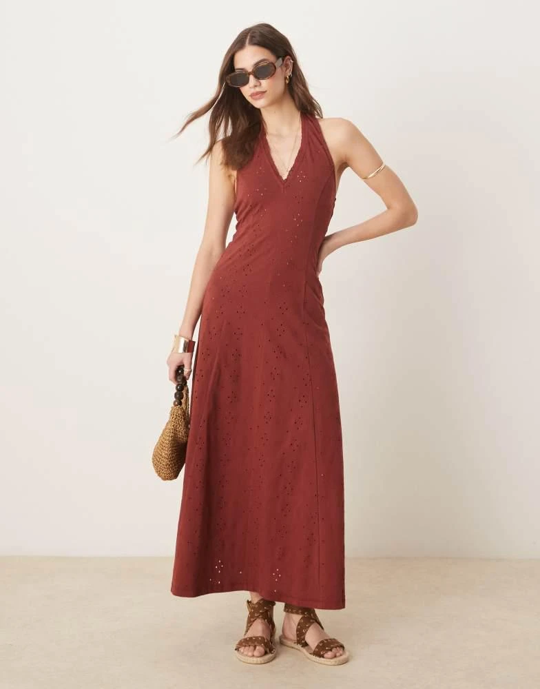 Shop ASOS DESIGN broderie halter midi dress in rust on Sale at BeyondStyle   Get 17% Off ASOS DESIGN broderie halter midi dress in rust with  Limited-Time Flash Deals, Exclusive Discounts, and