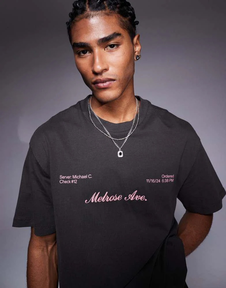 Bershka Bershka late dinner club t-shirt in brown 2