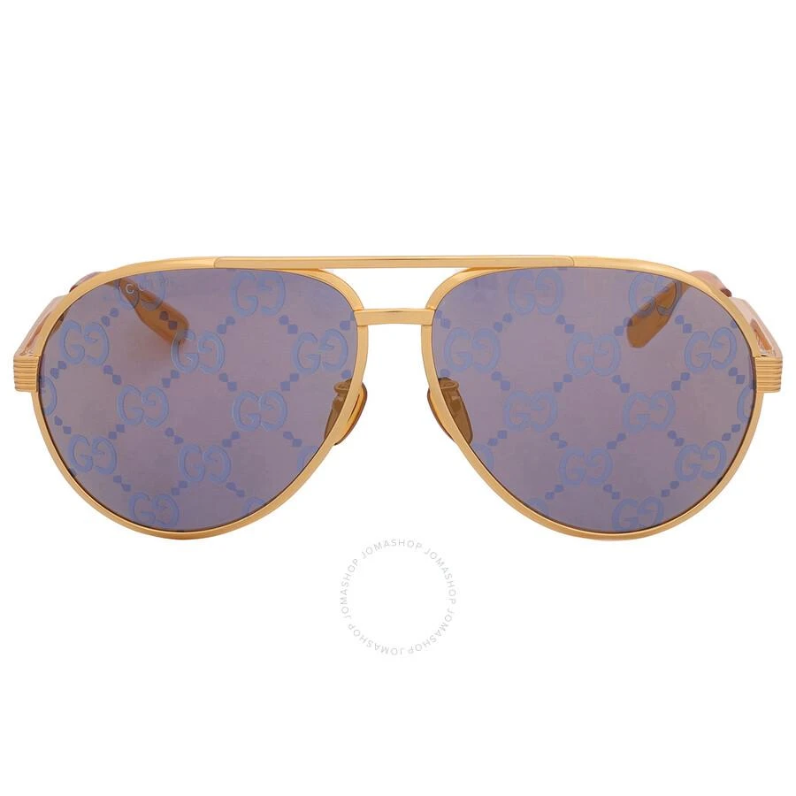 Gucci Gold with Blue Logo Mirror Pilot Men's Sunglasses GG1513S 005 64 1