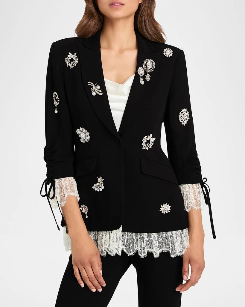 Cinq a Sept Roxie Crystal Brooch Blazer with Lace Trim 3