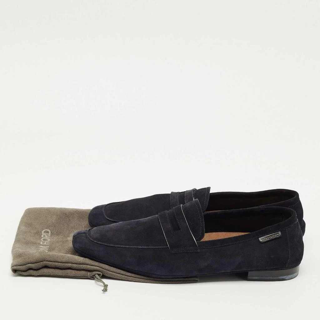 Shop Tom Ford Navy Blue Suede Slip On Loafers Size 44 on  display picture 3