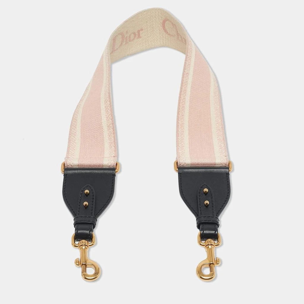 Dior Dior Pink/Black Embroidered Canvas and Leather Shoulder Bag Strap 1