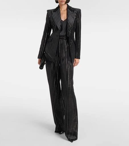 Alex Perry Crystal-embellished pinstripe velvet blazer 2