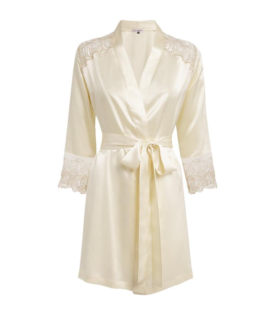 GILDA & PEARL Silk Lace-Trim Short Robe