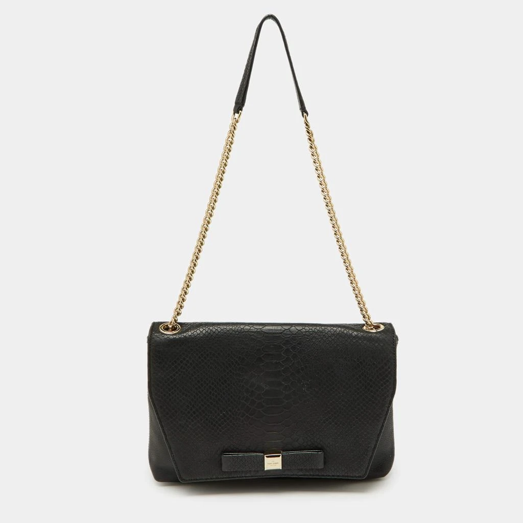 Kate Spade Kate Spade Black Snakeskin Embossed Leather Flap Shoulder Bag 1