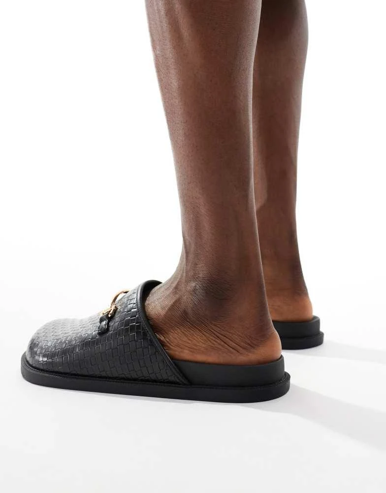 ASOS ASOS DESIGN weave mule in black with gold snaffle 2