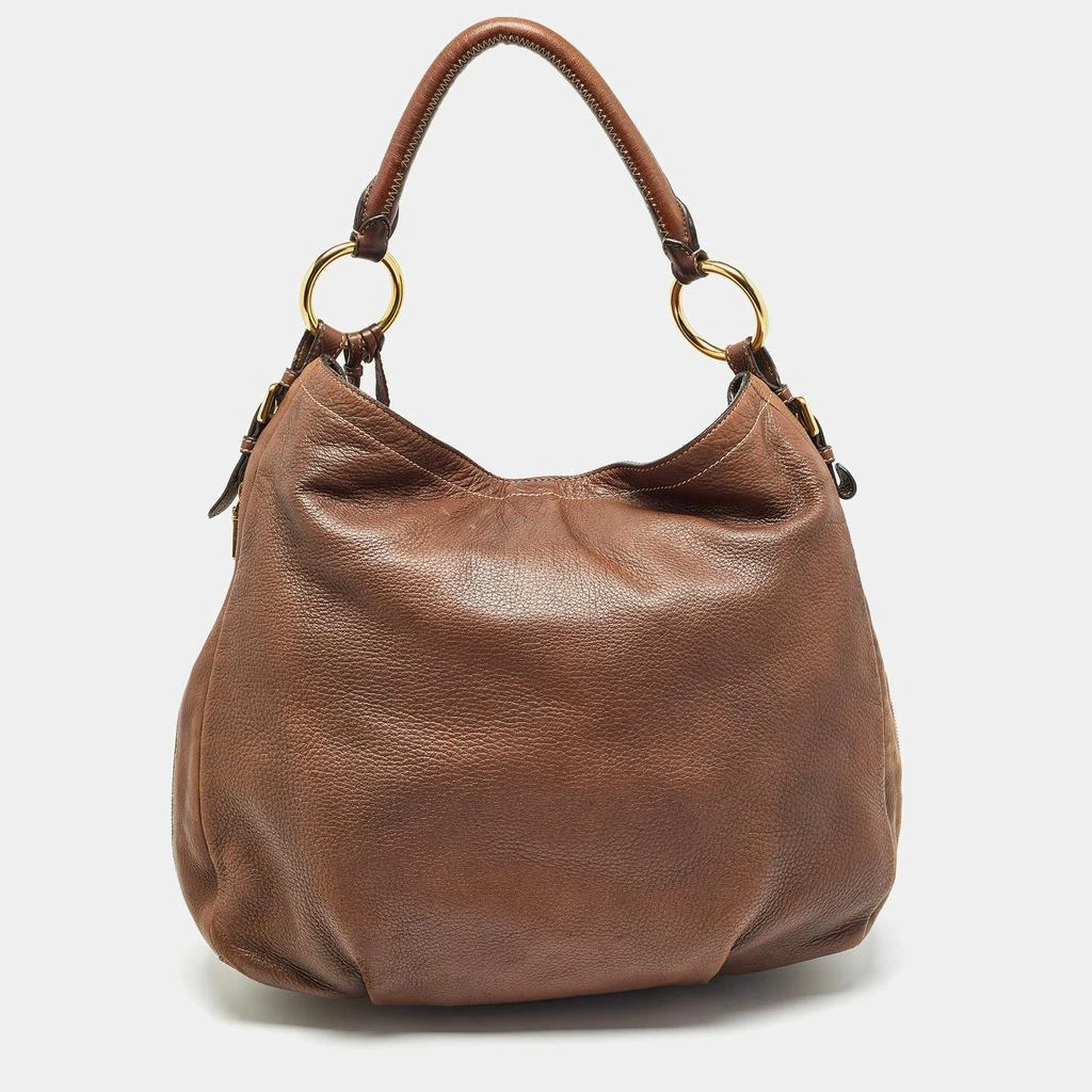 Prada Prada Brown Cervo Leather Side Zip Hobo 4