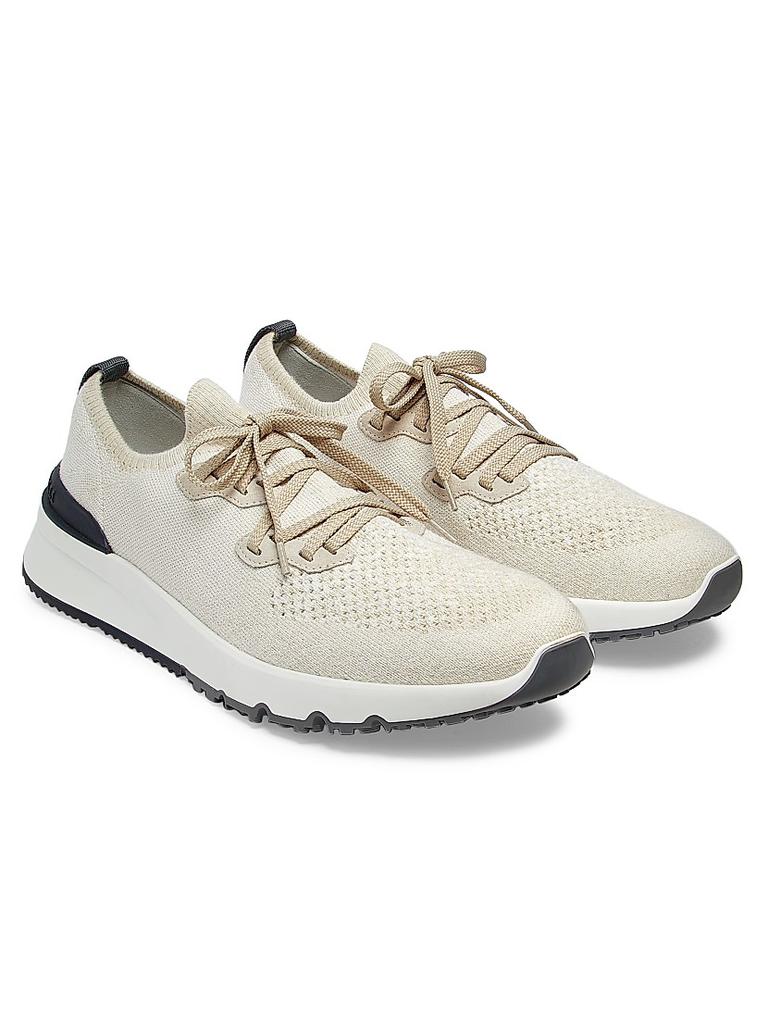 【関税＆送料込み】Brunello Cucinelli Brown Low Top Sneaker Brunello Cucinelli - Brown Mesh & Leather Low-Top Sneaker