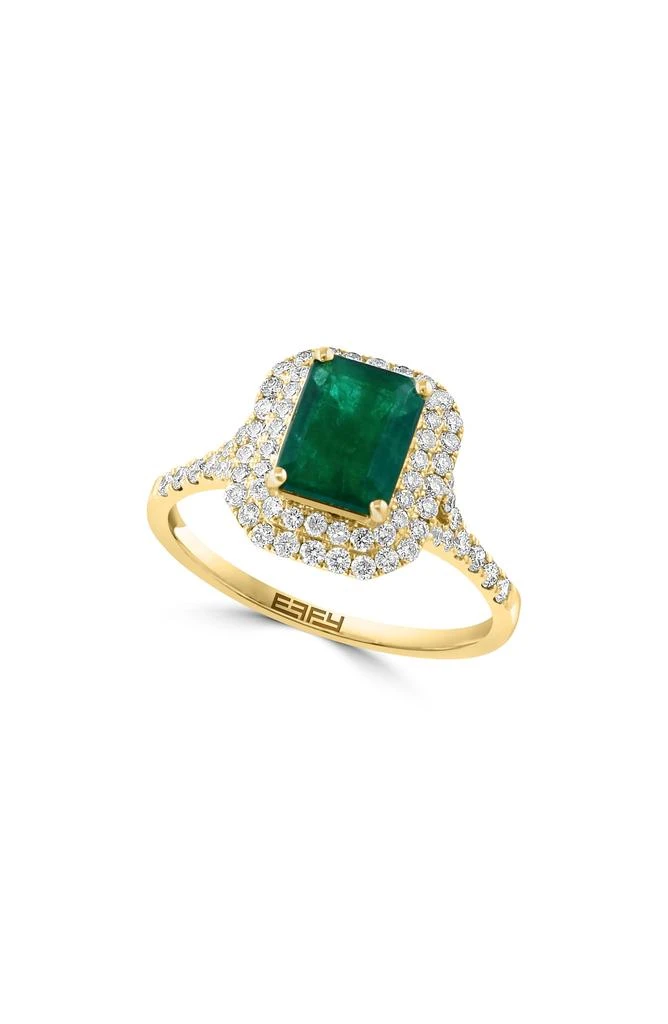 Shop 14K Yellow Gold Diamond Emerald Cocktail Ring on Sale at