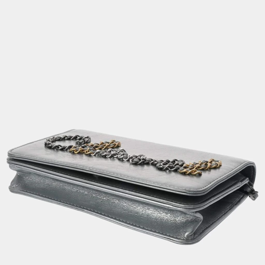 Chanel Chanel Silver Leather Written In Chain Wallet On Chain 5