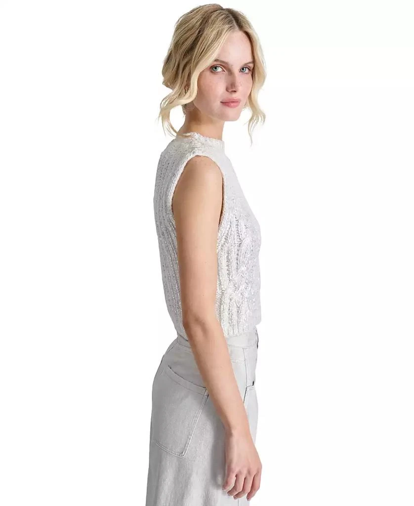 DKNY Petite Cropped Cable-Knit Metallic-Threaded Sleeveless Sweater 6