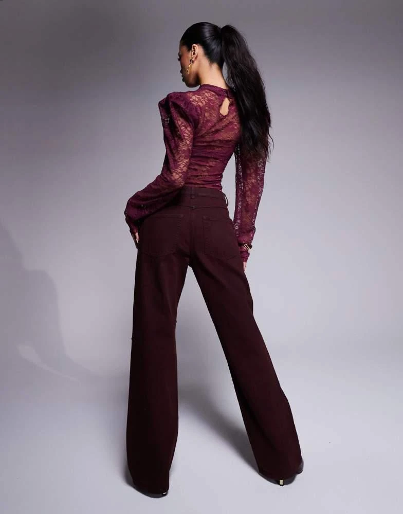 ASOS ASOS X THE SOURCED COLLECTION baggy jeans with lace and rips in burgundy 2