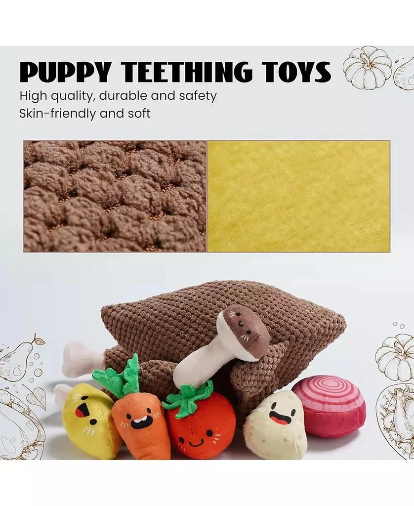 Nocciola 7-in-1  Turkey Dog Toy,Big Turkey Puzzle Toy with 6 Squeaky Veggie Plush Toy, Interactive Enrichment Dog Toys for All Breeds 3