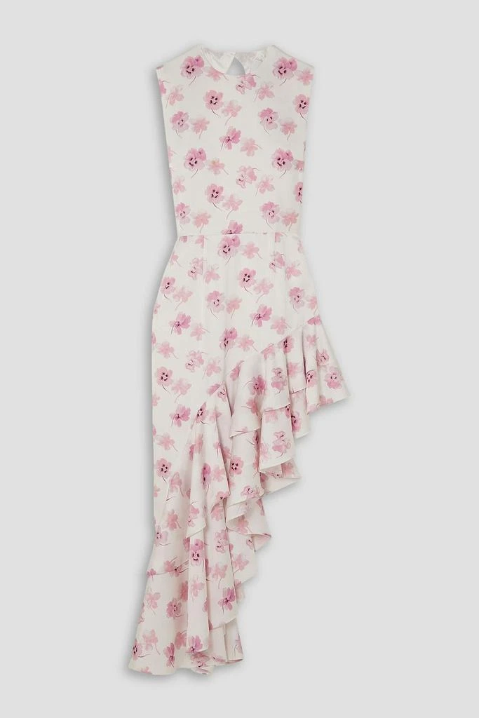 LES RÊVERIES Open-back asymmetric floral-print satin midi dress 1
