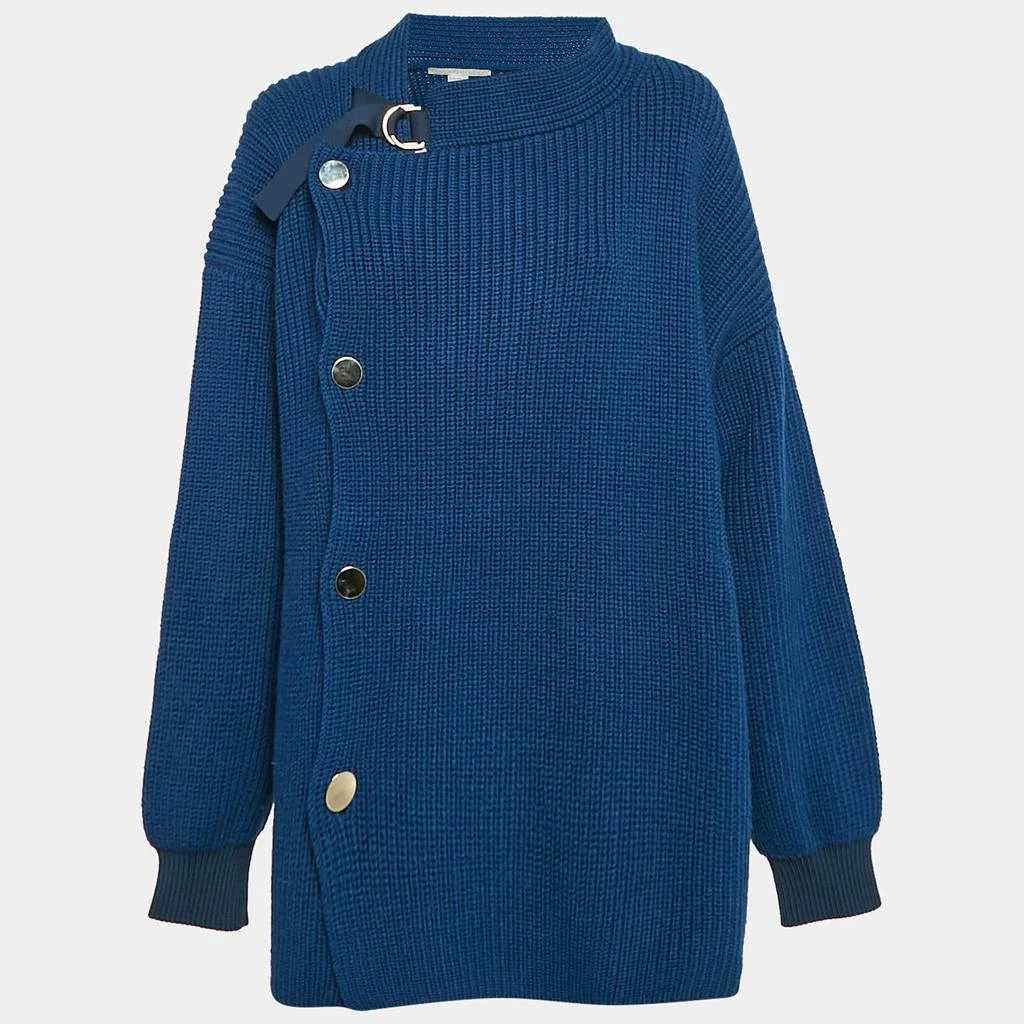 Stella McCartney Stella McCartney Blue Rib Knit Asymmetrical Button Oversized Sweater M 1