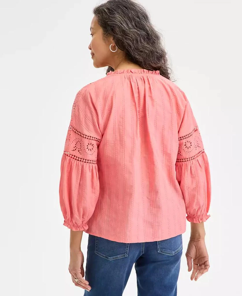 Style & Co Women's Cotton Embroidered 3/4-Sleeve Top, Exclusively at Macy's 2