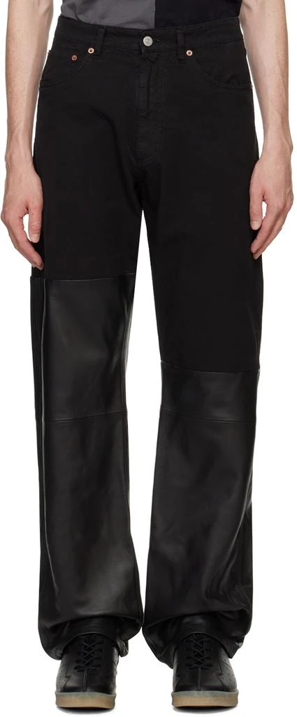 MM6 Black Paneled Leather Jeans 1