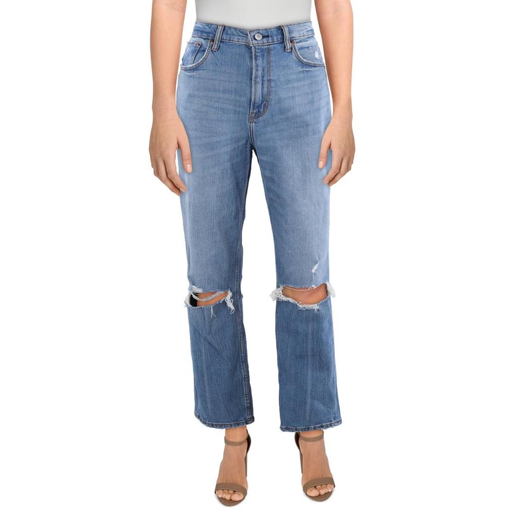 Abercrombie & Fitch Womens Distressed Denim Straight Leg Jeans