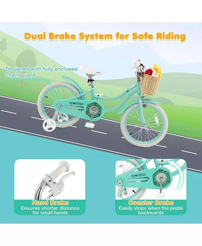 Costway 18" Kid's Bike with Training Wheels Adjustable Handlebar Seat Handbrake 4