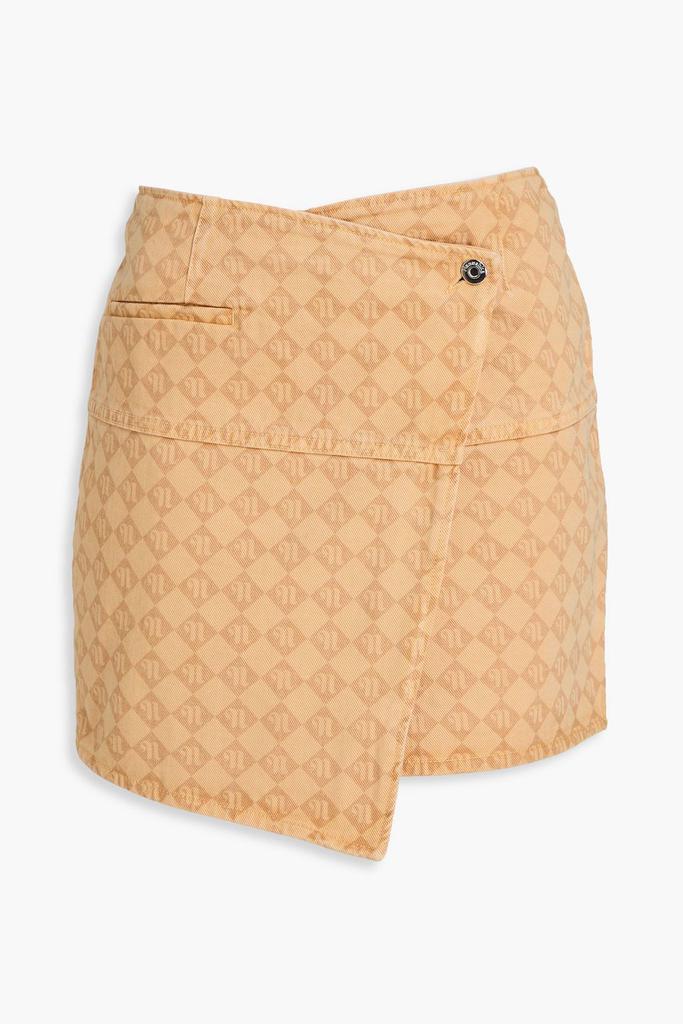 Nanushka Asymmetric logo-print denim mini wrap skirt