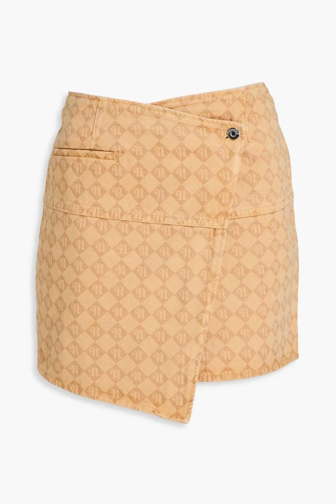 Nanushka Asymmetric logo-print denim mini wrap skirt 1