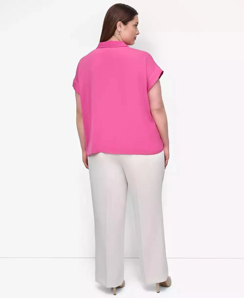 DKNY Plus Size Collared Twist-Hem Shirt 2
