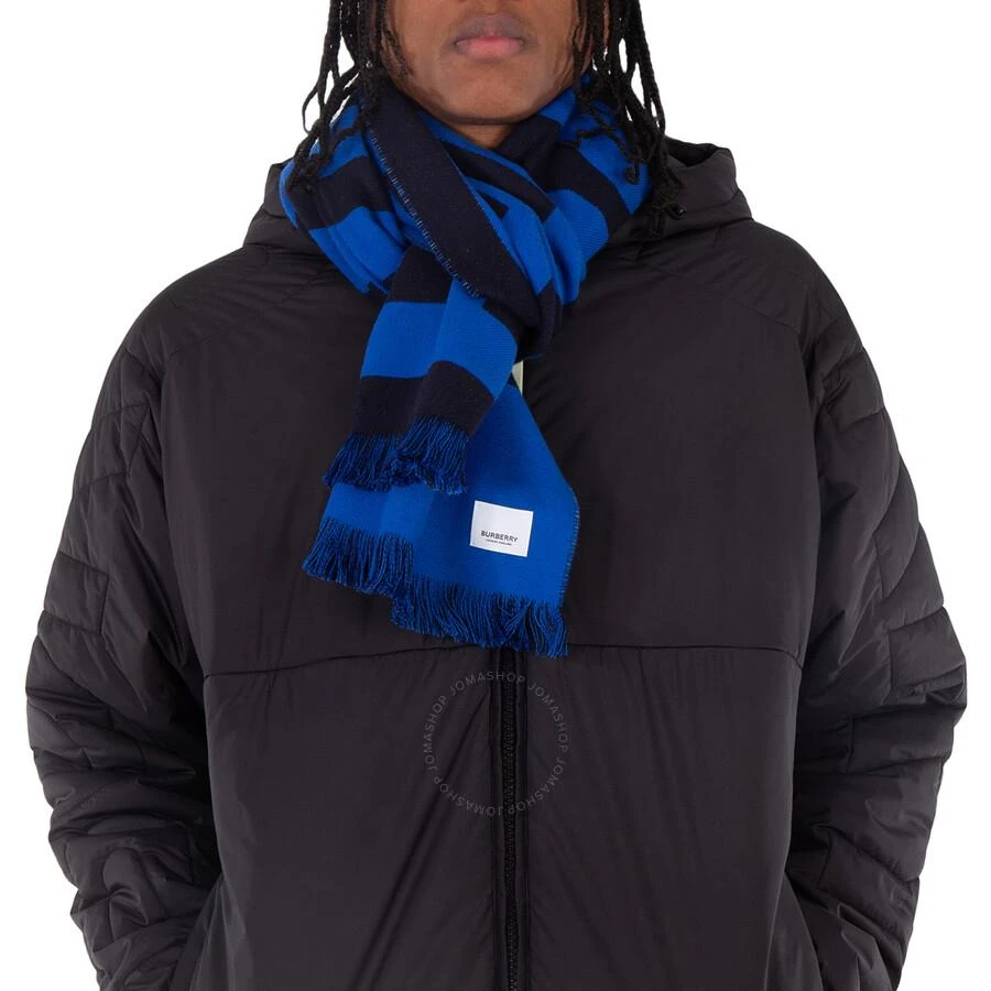 Burberry Men's Dark Charcoal Blue Logo Wool Jacquard Scarf 2